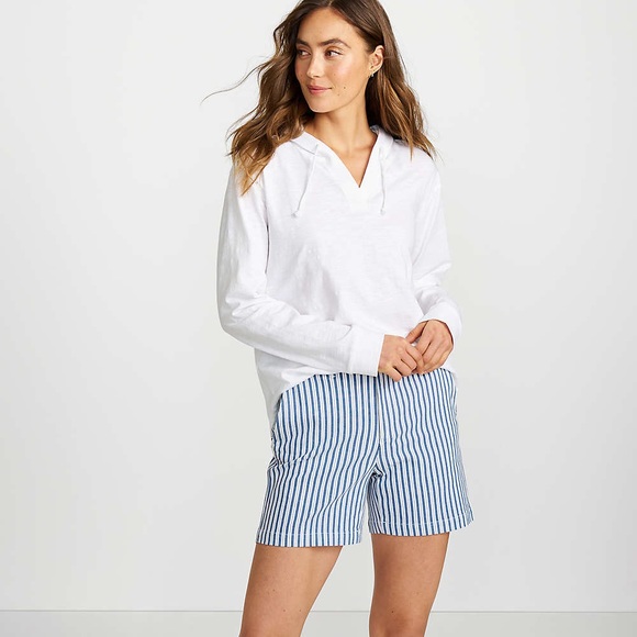 Lands' End Pants - LAND’S END Blue & White Striped Seersucker Shorts Elastic Waist Comfy Casual 16